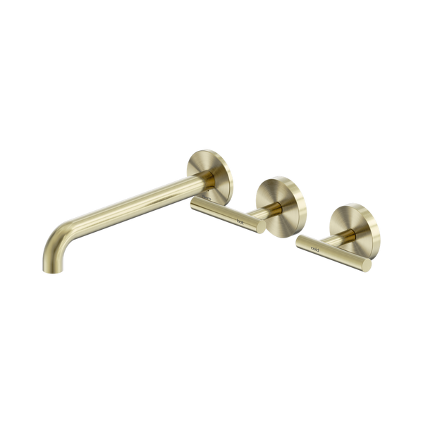 Nero Mecca Lever Wall Basin/Bath Set 220mm Offset Spout (Complete Kit) Brushed Gold