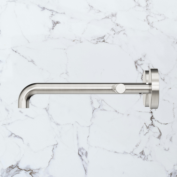Nero Mecca Lever Wall Basin/Bath Set 220mm Offset Spout (Complete Kit) Brushed Nickel