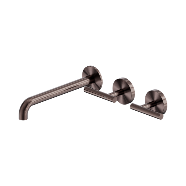 Nero Mecca Lever Wall Basin/Bath Set 220mm Offset Spout (Complete Kit) Brushed Bronze