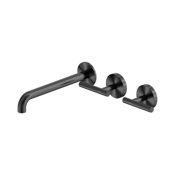 Nero Mecca Lever Wall Basin/Bath Set 220mm Offset Spout (Complete Kit) Gunmetal