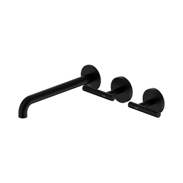 Nero Mecca Lever Wall Basin/Bath Set 220mm Offset Spout (Complete Kit) Matte Black