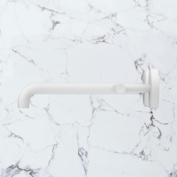 Nero Mecca Lever Wall Basin/Bath Set 220mm Offset Spout (Complete Kit) Matte White