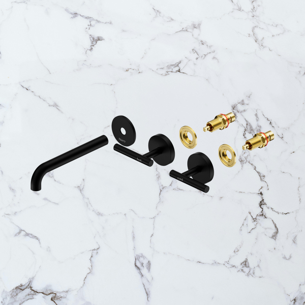 Nero Mecca Lever Wall Basin/Bath Set 185mm Spout (Trim Kit Only) Matte Black