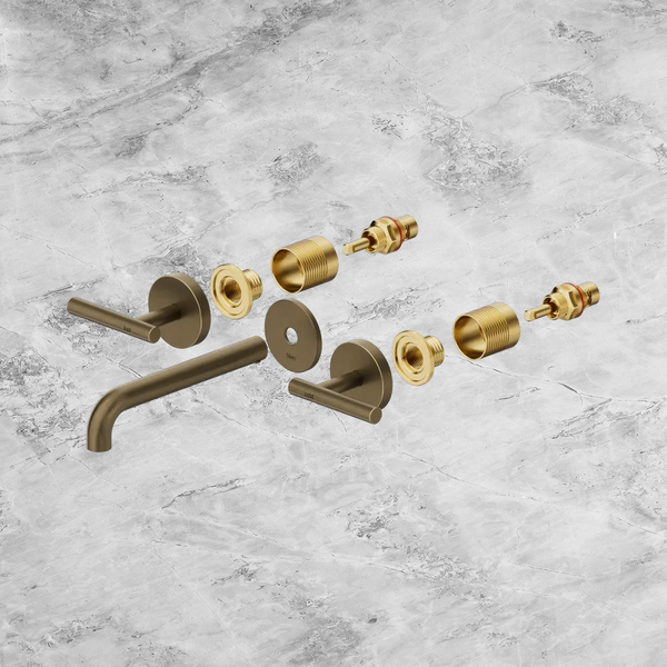 Nero Mecca Lever Wall Basin/Bath Set 185mm Spout (Trim Kit Only) Tumbled Antique Brass