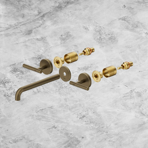 Nero Mecca Lever Wall Basin/Bath Set 220mm Spout (Trim Kit Only) Tumbled Antique Brass