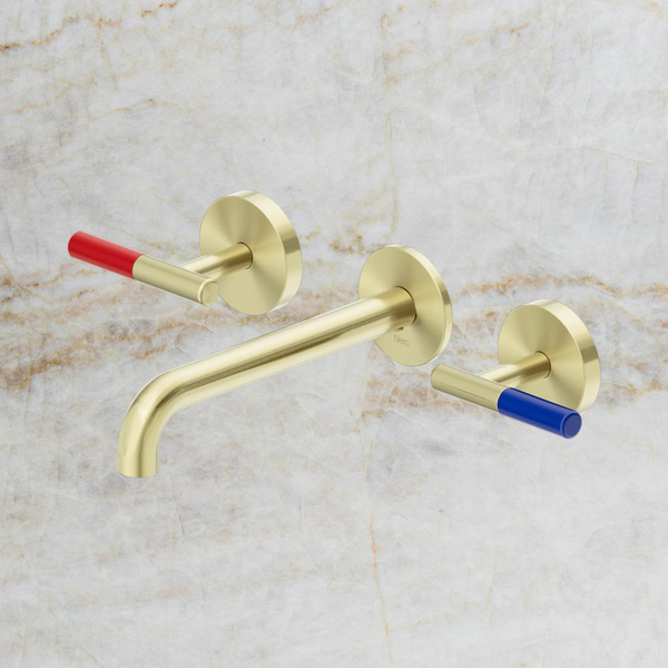 Nero Mecca Care Lever Wall Basin/Bath Set 185mm Spout (Complete Kit) Brushed Gold