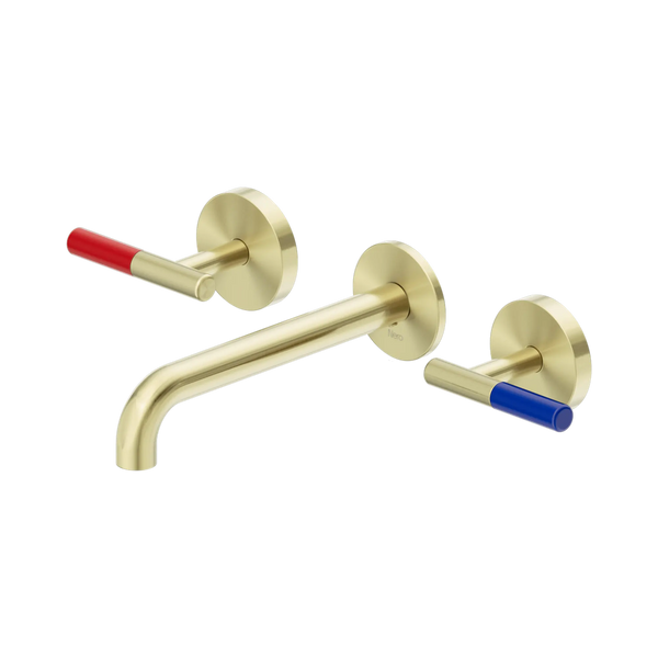 Nero Mecca Care Lever Wall Basin/Bath Set 185mm Spout (Complete Kit) Brushed Gold