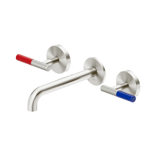 Nero Mecca Care Lever Wall Basin/Bath Set 185mm Spout (Complete Kit) Brushed Nickel