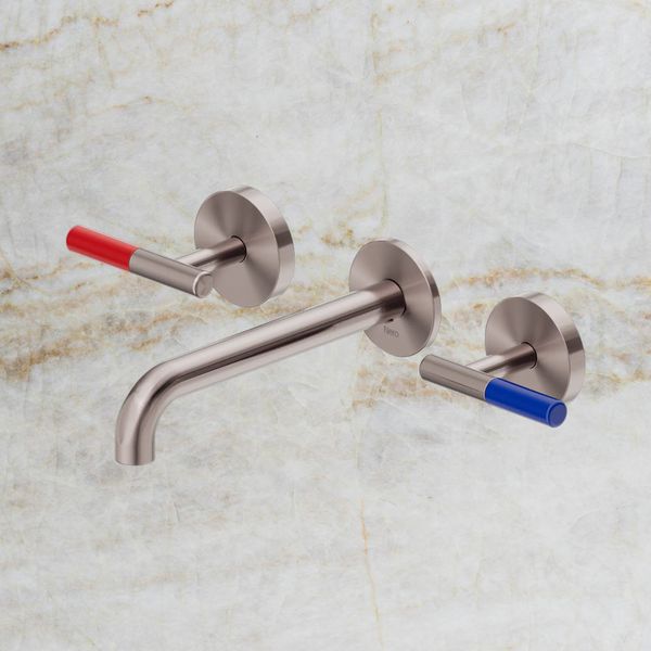 Nero Mecca Care Lever Wall Basin/Bath Set 185mm Spout (Complete Kit) Brushed Bronze