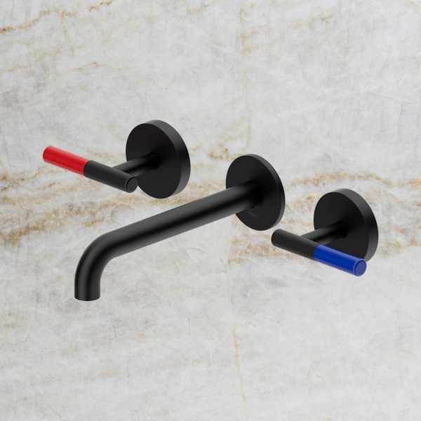 Nero Mecca Care Lever Wall Basin/Bath Set 185mm Spout (Complete Kit) Matte Black