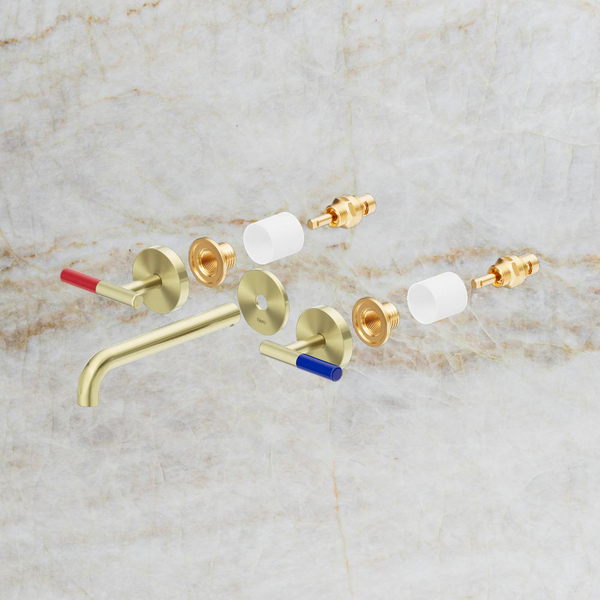 Nero Mecca Care Lever Wall Basin/Bath Set 185mm Spout (Trim Kit Only) Brushed Gold