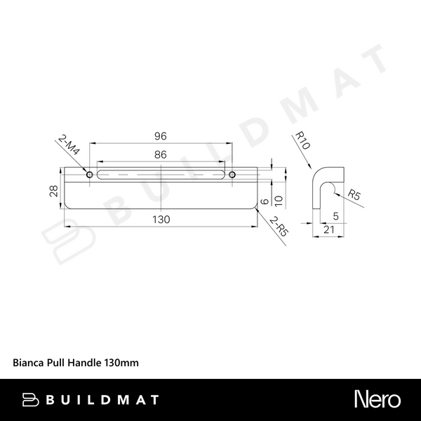 Nero Bianca Pull Handle 130mm Matte Black