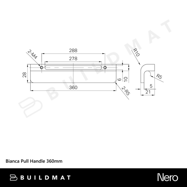 Nero Bianca Pull Handle 360mm Matte Black