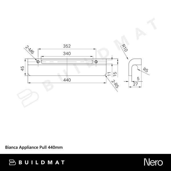Nero Bianca Appliance Pull 440mm Matte Black
