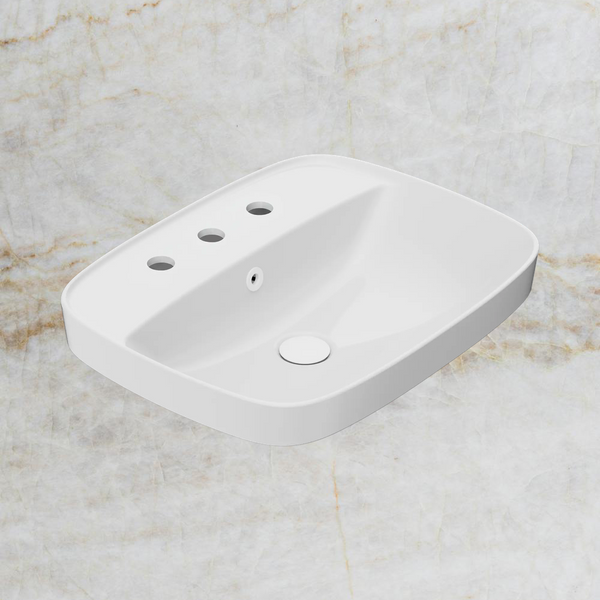 American Standard Signature 550 Semi Inset Basin 3 Tapholes with Overflow Ring and Pop-Up Waste Matte White