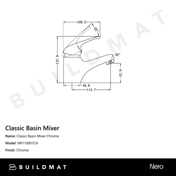 Nero Classic Basin Mixer Chrome