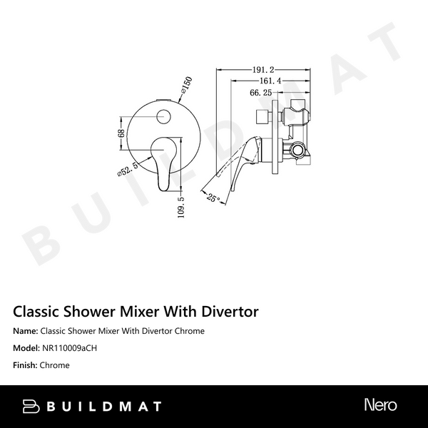 Nero Classic Shower Mixer With Divertor Chrome