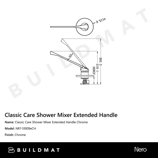 Nero Classic Care Shower Mixer Extended Handle Chrome