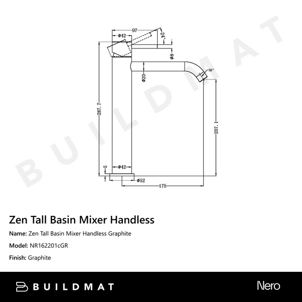 Nero Zen Tall Basin Mixer Handless Graphite