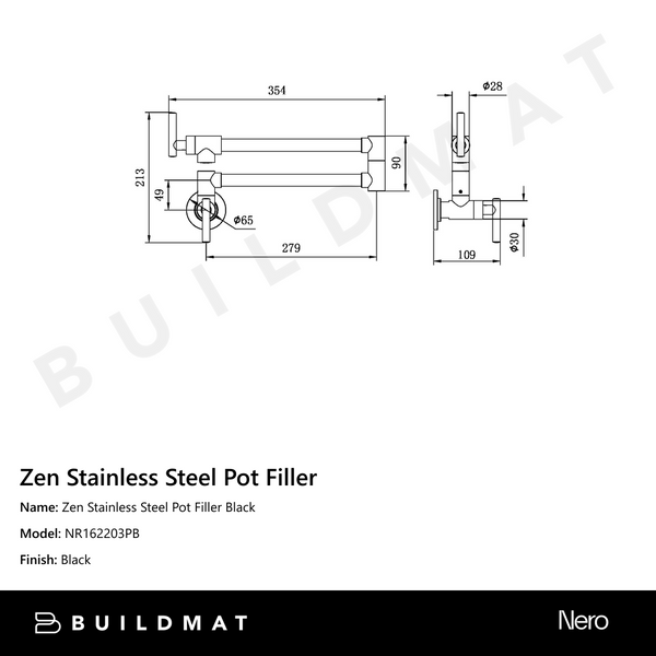 Nero Zen Stainless Steel Pot Filler Black