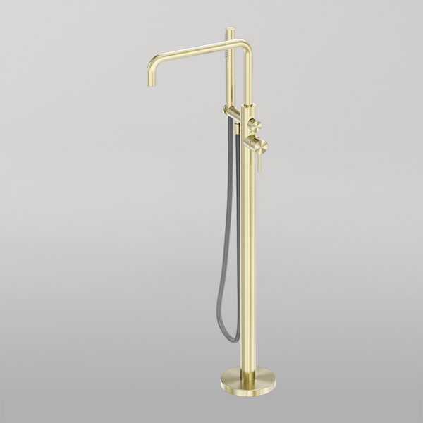Nero Zen Freestanding Bath Mixer With Outdoor Shower Hose Brushed Gold