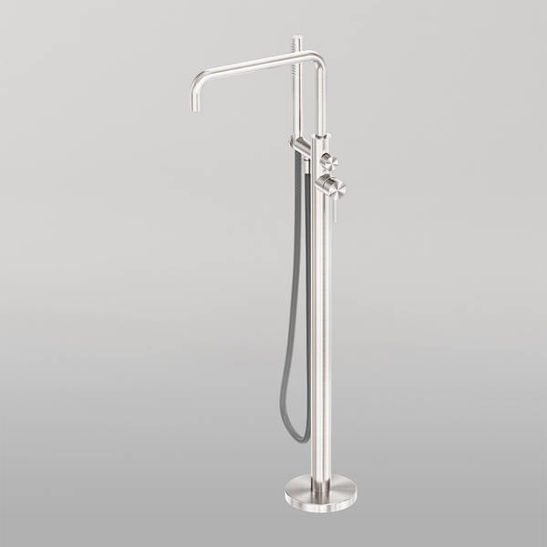 Nero Zen Freestanding Bath Mixer With Outdoor Shower Hose Brushed Nickel