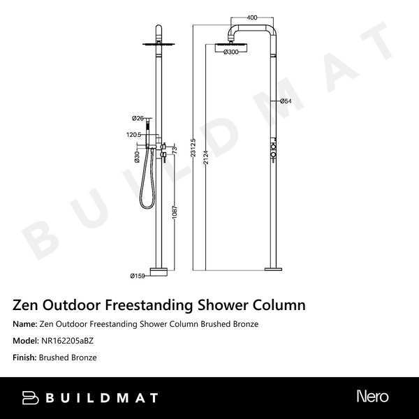 Nero Zen Outdoor Freestanding Shower Column Brushed Bronze