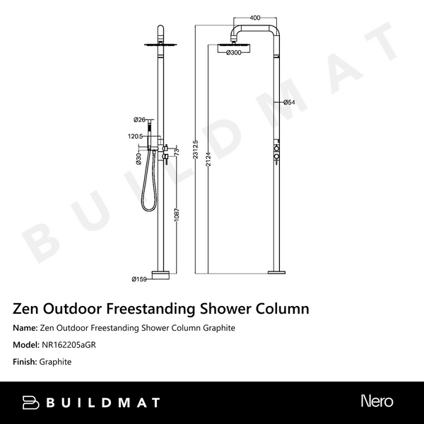 Nero Zen Outdoor Freestanding Shower Column Graphite
