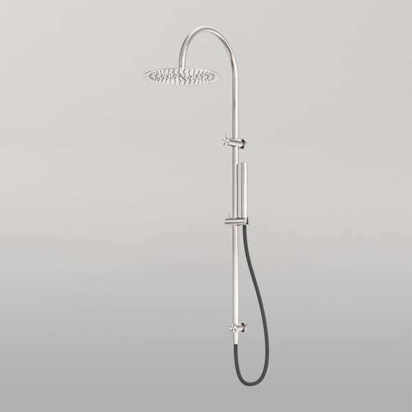 Nero Zen Twin Shower With Outdoor Shower Hose Brushed Nickel