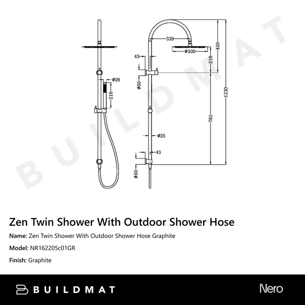 Nero Zen Twin Shower With Outdoor Shower Hose Graphite