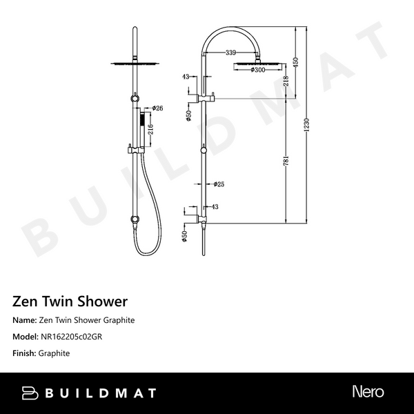 Nero Zen Twin Shower Graphite