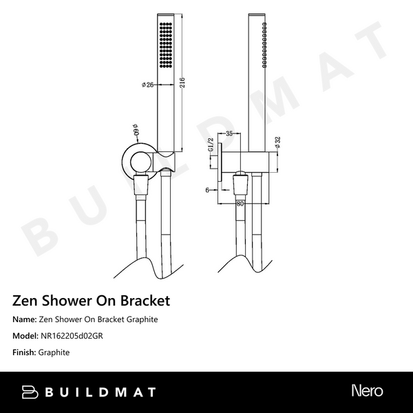 Nero Zen Shower On Bracket Graphite
