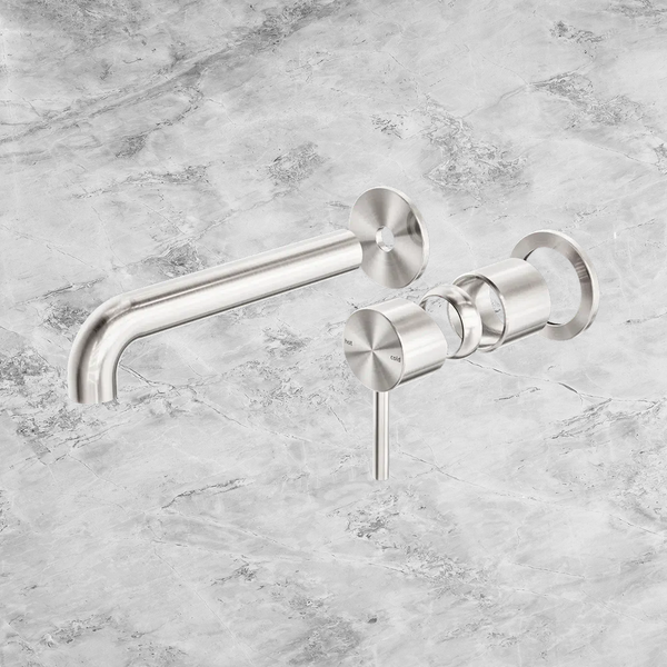 Nero Zen SS316L Wall Basin/Bath Mixer Separate Back Plate 185mm Spout (Trim Kit Only) Brushed Nickel