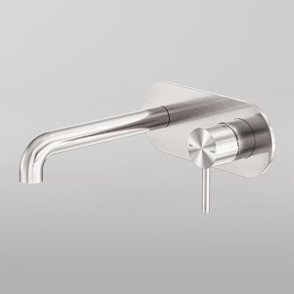 Nero Zen Wall Basin/Bath Mixer 185mm Spout Brushed Nickel