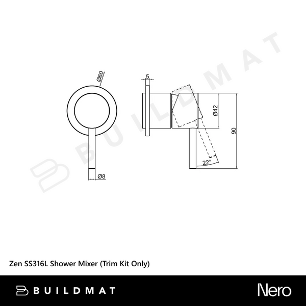 Nero Zen SS316L Shower Mixer (Trim Kit Only) Graphite