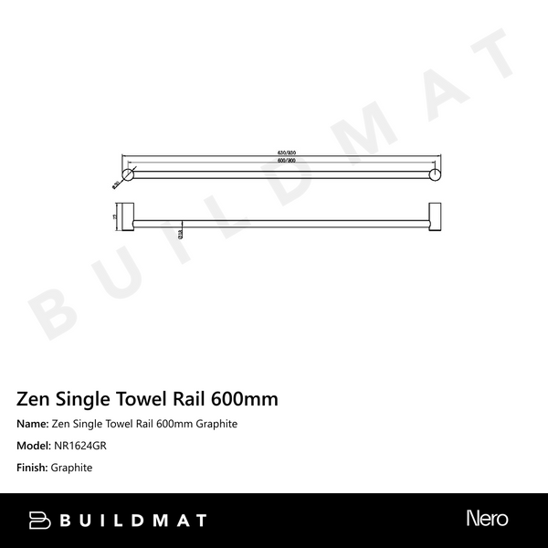 Nero Zen Single Towel Rail 600mm Graphite