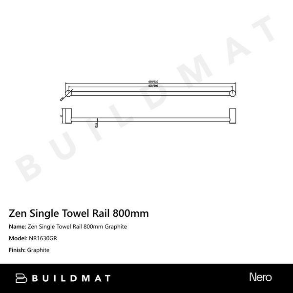 Nero Zen Single Towel Rail 800mm Graphite
