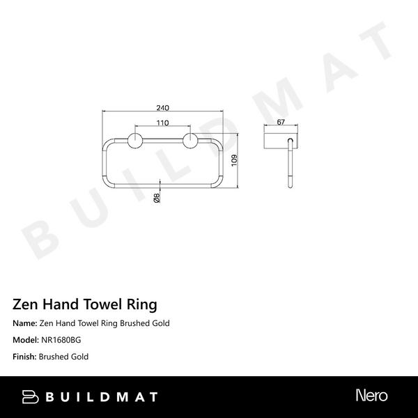 Nero Zen Hand Towel Ring Brushed Gold