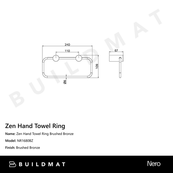 Nero Zen Hand Towel Ring Brushed Bronze