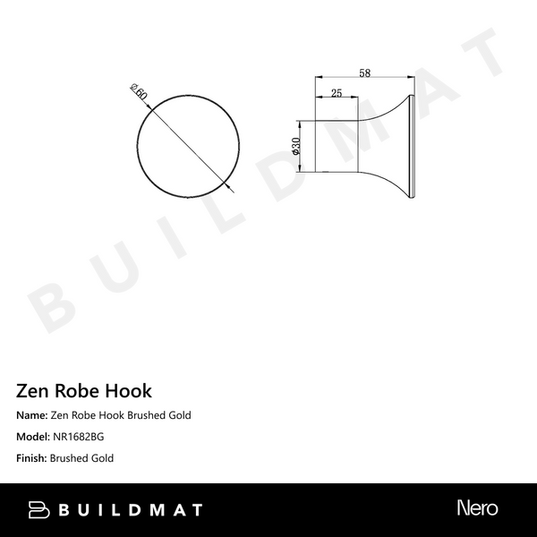 Nero Zen Robe Hook Brushed Gold