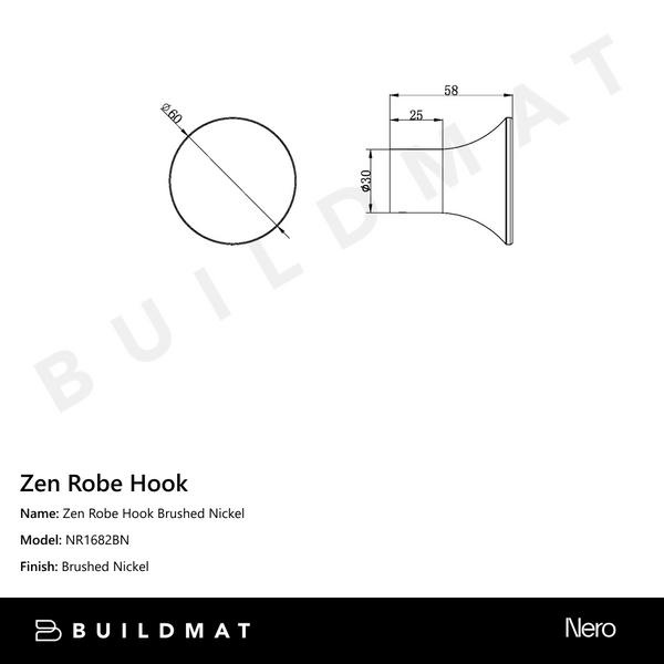 Nero Zen Robe Hook Brushed Nickel