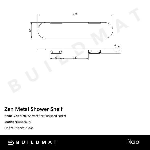Nero Zen Metal Shower Shelf Brushed Nickel