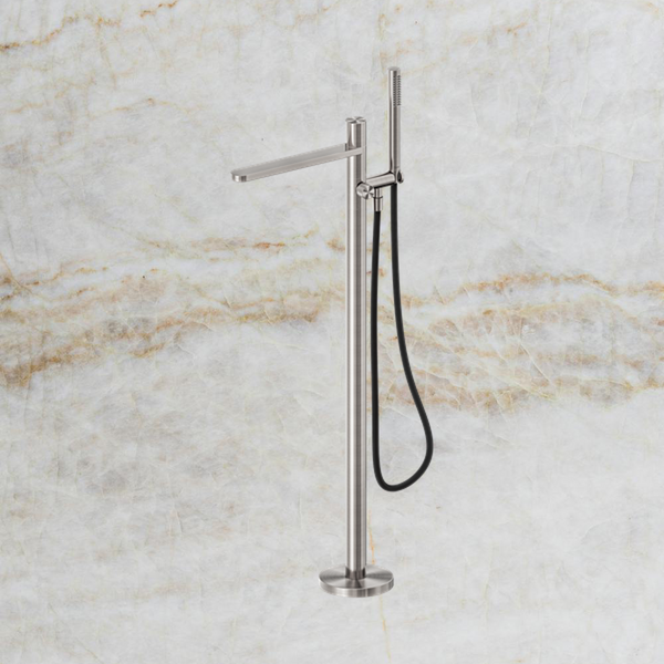 Nero Pure SS316L Progressive Freestanding Bath Mixer with Outdoor Shower Hose Brushed Nickel