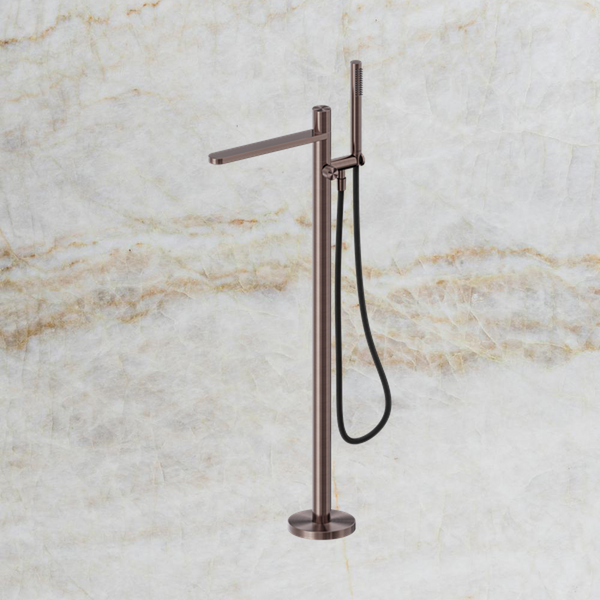 Nero Pure SS316L Progressive Freestanding Bath Mixer with Outdoor Shower Hose Brushed Bronze