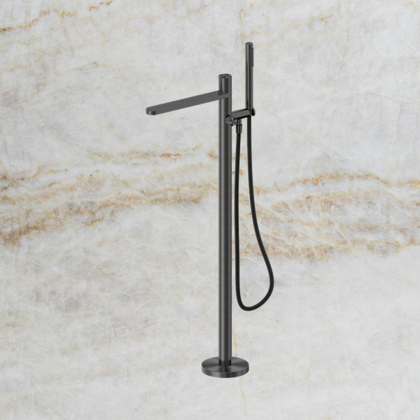Nero Pure SS316L Progressive Freestanding Bath Mixer with Outdoor Shower Hose Graphite