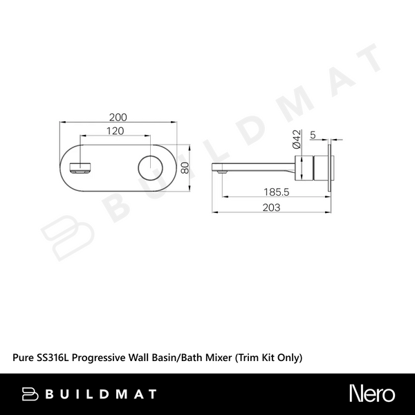 Nero Pure SS316L Progressive Wall Basin/Bath Mixer (Trim Kit Only) Brushed Gold