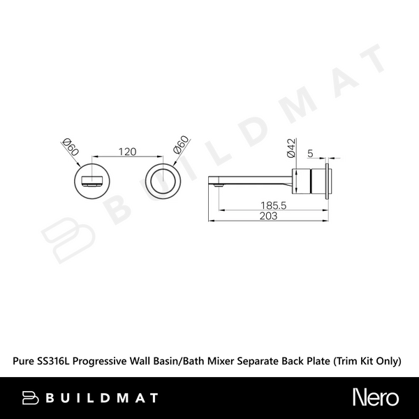 Nero Pure SS316L Progressive Wall Basin/Bath Mixer Separate Back Plate (Trim Kit Only) Brushed Bronze