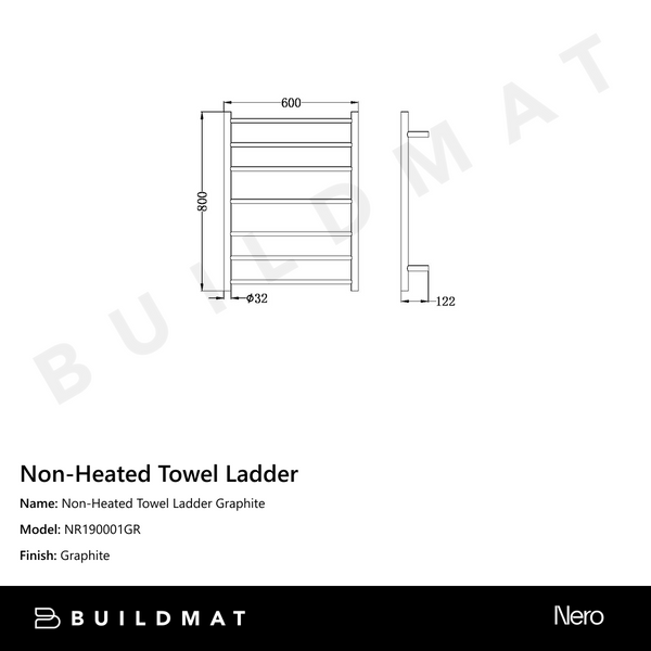 Nero Non-Heated Towel Ladder Graphite