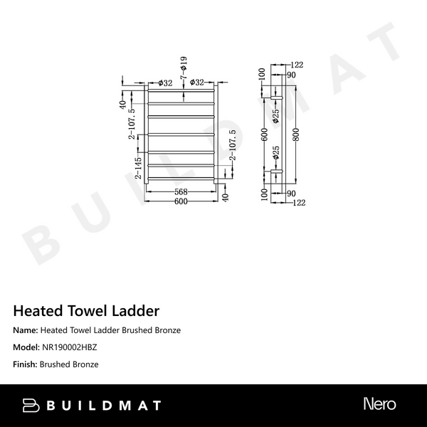 Nero Heated Towel Ladder Brushed Bronze