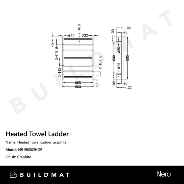 Nero Heated Towel Ladder Graphite